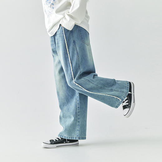 棵初2025年新款儿童分割毛须边牛仔裤女童春季品质斜纹棉休闲裤 商品图2