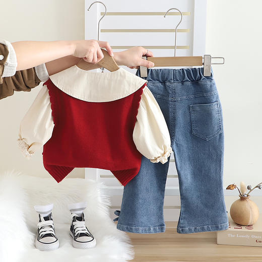 【时尚洋气，毛衣配牛仔裤！】女童套装春装 2025新款 洋气儿童毛衣牛仔裤 宝宝衣服春秋时髦三件套-QQ 商品图3