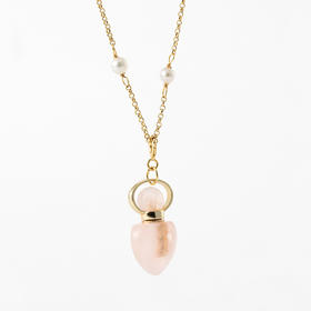 MELI&MOLI【火】芙蓉石迷你爱心吊坠珍珠满天星项链【D类】