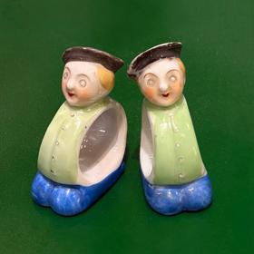 【苏州】日本制中古陶瓷人偶餐巾环一对 带标