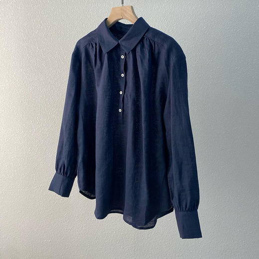 法式高级感！2025清爽舒适小众纯色翻领竺麻衬衫凉爽！ 商品图5