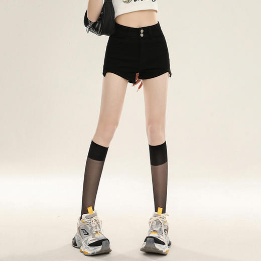 罗蒙女士夏季牛仔短裤高腰双扣遮肉显瘦短裤简约百搭休闲舒适牛仔裤子 商品图1