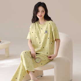 25年夏季新款女士圆领全棉家居服  可外穿纯棉短袖长裤套头睡衣