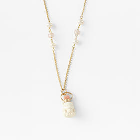 MELI&MOLI 【金】猛犸象牙精雕刻狐狸吊坠粉水晶珍珠点缀项链  【D类】