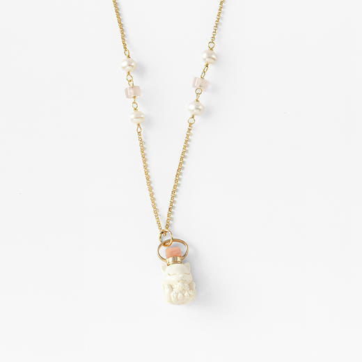 MELI&MOLI 【金】猛犸象牙精雕刻狐狸吊坠粉水晶珍珠点缀项链  【D类】 商品图0