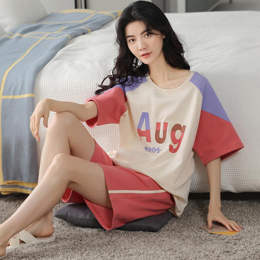 【可外出纯棉家居服】女士夏季全棉短袖睡衣套装  甜美可外穿家居服套装 商品图3
