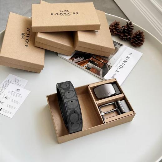COACH蔻驰 双头平滑扣 - 腰带 男款 黑灰色 宽3.8cm 商品图0