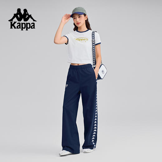 Kappa卡帕背靠背运动裤女春季新款串标直筒裤复古休闲裤宽松卫裤K0F42AK05 商品图4