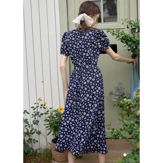 法式浪漫文艺风泡泡袖连碎花裙女蕾丝花边V领连衣裙V0650254/V0051043 商品图4
