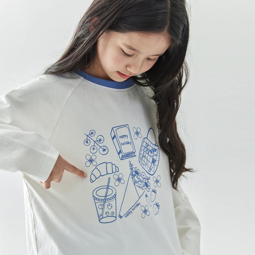 【代发】女款印花长袖T恤 棵初童装趣味插画全棉女款卫衣百搭上衣 商品图2