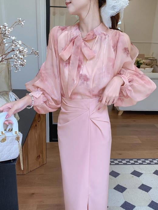 张心子【粉若桃花】春夏高腰褶皱显瘦半身裙 U2502040 商品图4