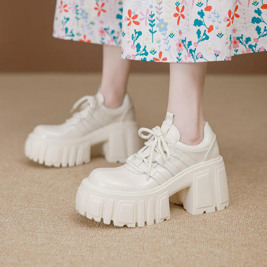 【预售5天】厚底增高跟系带单鞋春季新款松糕圆头英伦风小皮鞋ZMXY&ZM5129-1 商品图0