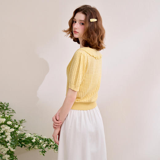甜美拼接荷叶边v领毛衣女短款针织衫V0650268 商品图4