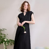 【限时秒杀】西遇黑色v领连衣裙女新款通勤a字短袖法式收腰长裙D0050475 商品缩略图2