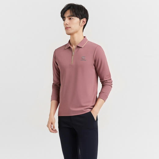 【含桑蚕丝】圣得西长袖POLO衫男春季新款通勤半拉链时尚男装上衣2412945122 商品图1