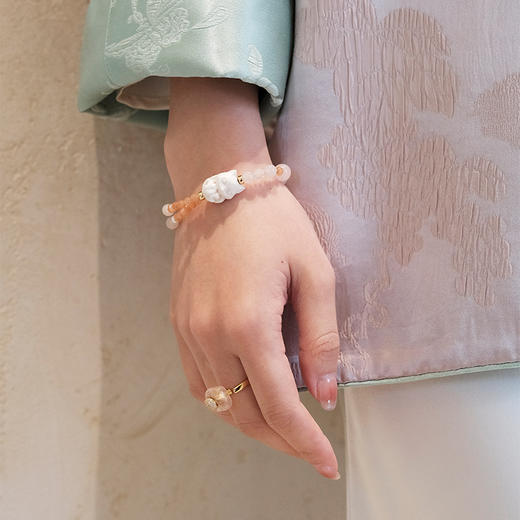 MELI&MOLI 【金】猛犸象牙精雕小狐狸珠 太阳石粉水晶手链  【D类】 商品图3