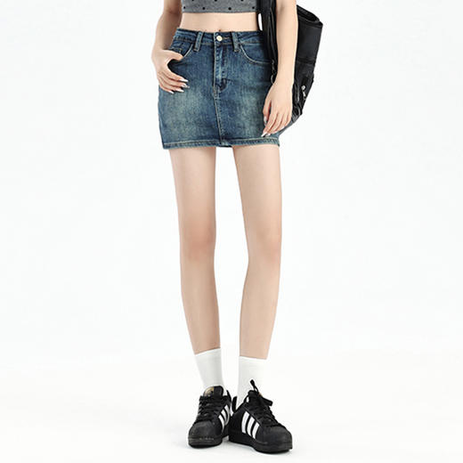 罗蒙女士夏季牛仔裙高腰显瘦短裙简约百搭舒适牛仔裙子女休闲通勤 商品图1