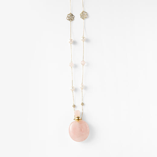 MELI&MOLI【火】芙蓉石大号扁圆吊坠 粉晶珍珠间隔毛衣链【D类】 商品图0