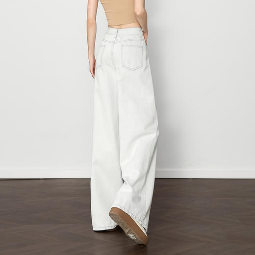西遇垂感宽松阔腿裤女2025年新款小个子慵懒风高腰白色牛仔裤D0050441 商品图4