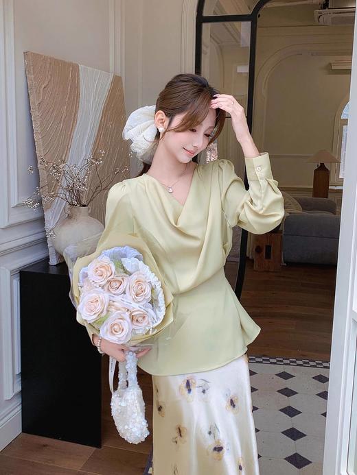 张心子【油画蔷薇】春夏高腰缎面碎花印花半身裙 U2503015 商品图4