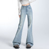 罗蒙女士四季款高腰牛仔裤遮肉显瘦微喇裤腿百搭舒适女休闲拖地牛仔长裤 商品缩略图2
