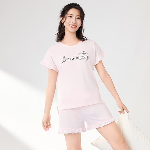 I'd爱帝夏季薄款荷叶花边棉质透气短袖短裤家居套 商品图3