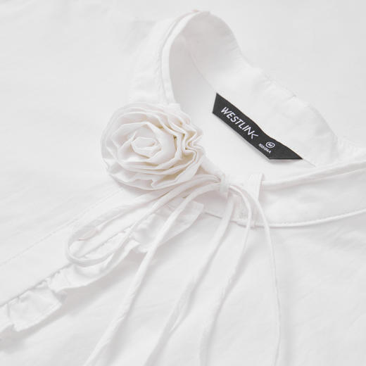 纯棉简约设计感文艺风拼接花边圆领衬衫女设计感衬衣V0450099 商品图5