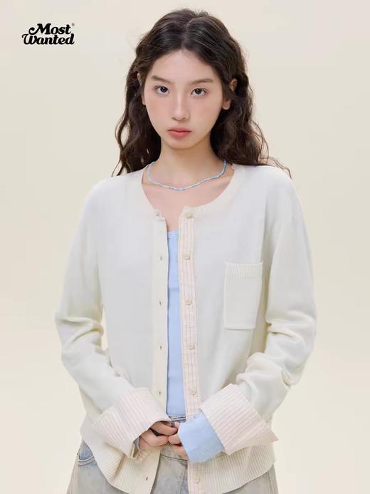mostwantedlab彩虹/M2512042/泡泡皱条纹拼接假两件毛织polo开衫 商品图4