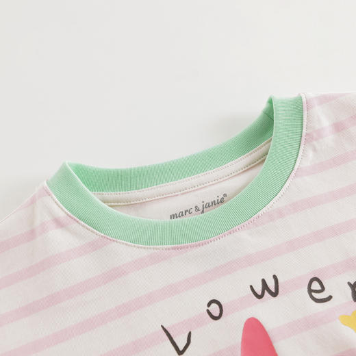 【凉感透气】马克珍妮女童卡通条纹短袖T恤 宝宝夏装新款550769 商品图3