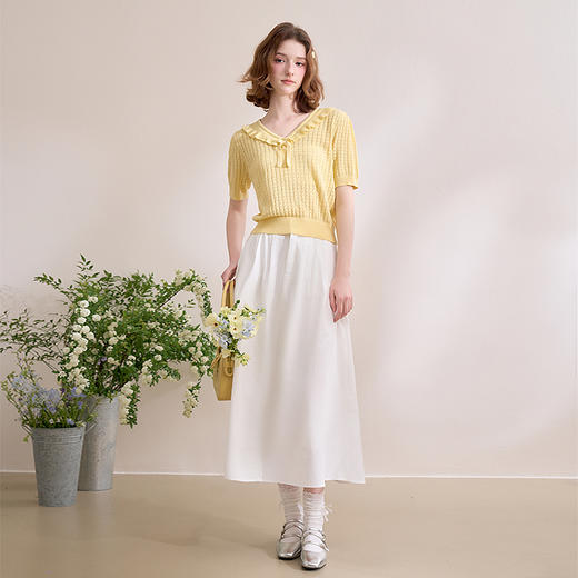 甜美拼接荷叶边v领毛衣女短款针织衫V0650268 商品图1