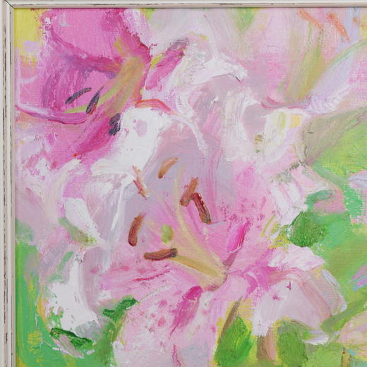 张西《粉百合》油画39CM*29CM 手绘油画布雅致小品【YH0049】 商品图2