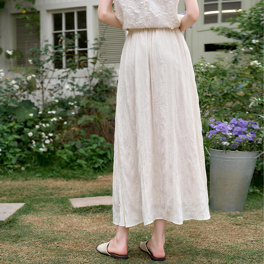 【重工绣花】复古文艺风半身裙女松紧腰大裙摆半裙V0750284 商品图4