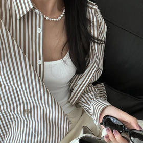 北欧小众！2025竖条纹刺绣宽松翻领长袖衬衫早春女百搭上衣！