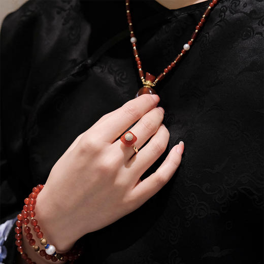 MELI&MOLI【火】红玛瑙四方瓶均码可调925银镶石香薰戒指【D类】 商品图1