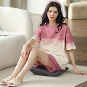 【可外出纯棉家居服】女士夏季全棉短袖睡衣套装  甜美可外穿家居服套装