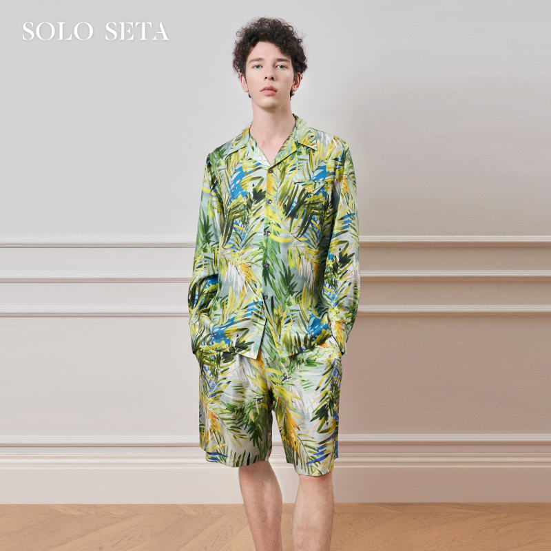 Solo seta男士真丝衬衫度假风桑蚕丝睡衣上装丝绸休闲2025年秋季