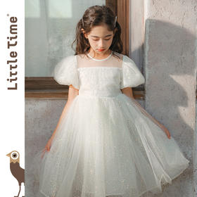 littletime2025新款女童浪漫婚纱星空闪烁亮片公主大蝴蝶结纱裙