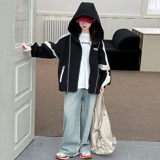 【中长款新春外套！酷飒百搭】女童春季外套 2025新款 儿童春装 女孩早春拼色 洋气女大童冲锋衣春秋-QQ 商品图2