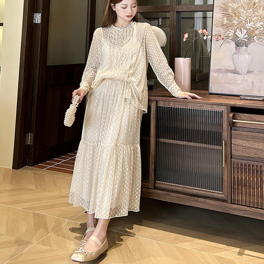 顺丰包邮洛诗琳99247春夏新款优雅荷叶边衬衫网纱半裙两件套0636 商品图3