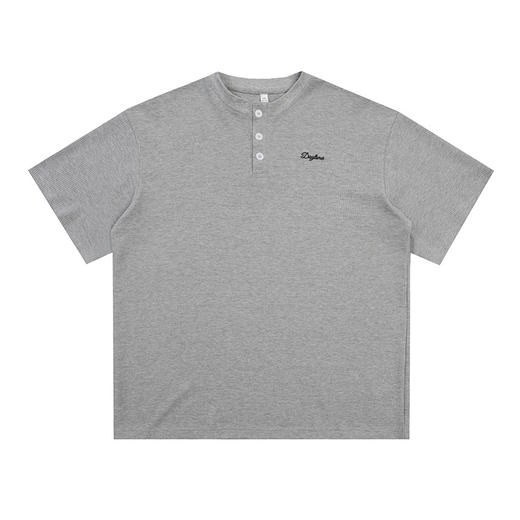 【YW】无忧购韩系重磅宽松撞色字母刺绣亨利领华夫格短袖T恤男MT7199（截单后7天发货) 商品图4