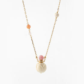 MELI&MOLI 【金】猛犸象牙精雕含苞莲花  珠月光石点缀项链  【D类】