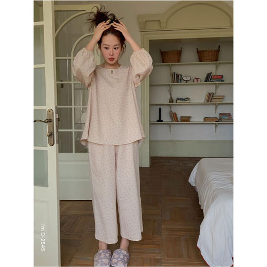 素简文艺 2025新款春夏棉麻小浪漫碎花美宅衣女长袖可外穿家居服圆领休闲睡衣 商品图2