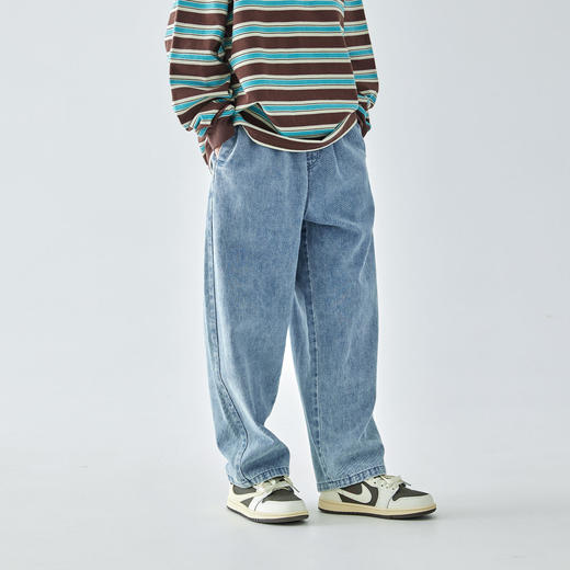 【代发】男款多口袋牛仔裤 蓝汽水多口袋宽松牛仔裤男童复古蓝做旧色调休闲长裤子 商品图2