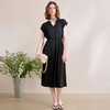 【限时秒杀】西遇黑色v领连衣裙女新款通勤a字短袖法式收腰长裙D0050475 商品缩略图1