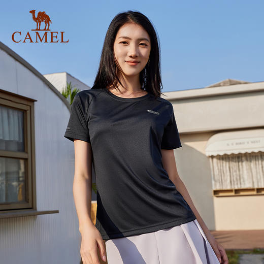 骆驼运动T恤女2025春夏新款圆领功能短袖上衣吸湿速干透气防晒短T C24BZ00045 商品图3
