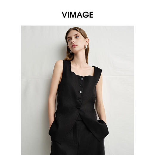 VIMAGE纬漫纪2025夏季新款简约百搭显瘦黑色上衣V2313944 商品图3