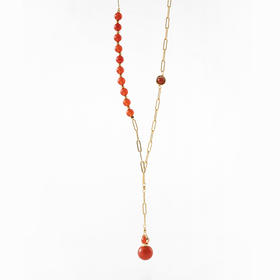 MELI&MOLI【火】红玛瑙迷你圆球吊坠 圆珠串点缀0字项链【D类】