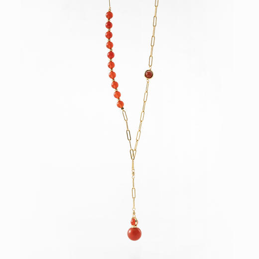 MELI&MOLI【火】红玛瑙迷你圆球吊坠 圆珠串点缀0字项链【D类】 商品图0