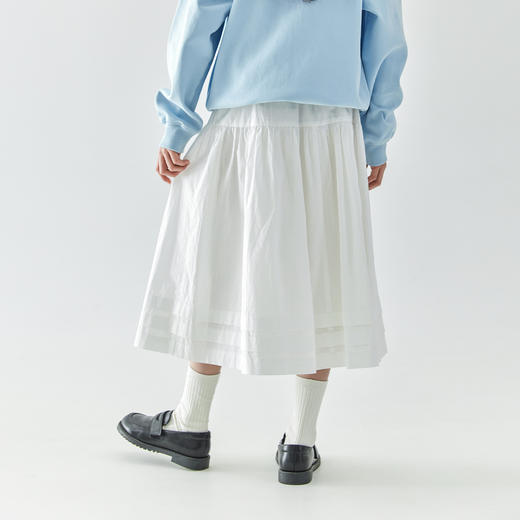 【代发】女款半身裙 棵初童装全棉压褶白色半裙女童春夏干净清新中长裙 商品图4