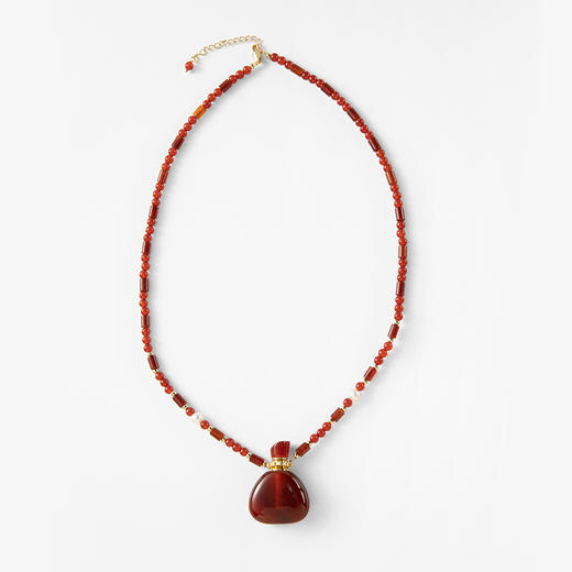 MELI&MOLI【火】红玛瑙中号福袋吊坠 珍珠点缀珠串项链【D类】 商品图0